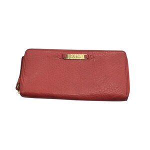Cole Haan Red Leather Zip-Around Wallet With Wristlet Strap Gold Accents 4"x8"
